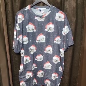 H&M Festive Funny Christmas Cats Santa Hat Men's Graphic Gray T-Shirt